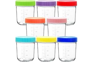 Youngever Lot de 8 Pot de Conservation Bebe en Verre 180ML, Petit Pot Bébé, Repas de Bébé Boîtes de Conservation (Rainbow)