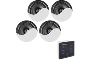Power Dynamics Powerline A100BSET Kit Amplificateur 4x 20 Watts avec Enceintes de Plafond, Récepteur sans Fil Bluetooth, USB et Micro SD, Écran Tactile, Livré avec Télécommande