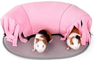 ONEJU Guinea Pig Tunnel, 2-Way Tunnel for Guinea Pig, Hamster and Other Small Pets, Zip Design for Use and Storage, Pure Pink and Grey