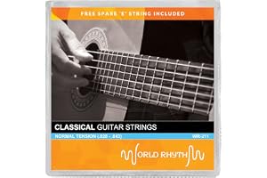 World Rhythm Gitarrsträngar för klassisk gitarr (normal spänning, nylonsträngar, reservstål)