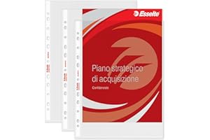 Esselte Deluxe, 100 Buste per raccoglitori ad anelli A4, 22x30 cm, Cartelline con fori standard impermeabili per 2/3/4 anelli, in PPL antiriflesso, Bustine trasparenti per conservare fogli, 395697600