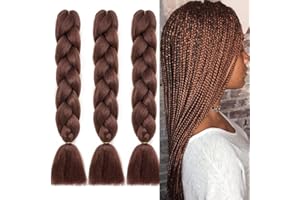 ‎CYBELLEZA Cybelleza 60cm Braids Extensions Ombre Jumbo Braids Kunsthaar Haarverlängerungen 3pcs 24" Kanekalon Synthetik Haar Flechten Crochet Braids Hair Extensions Colorful Zöpfe (Dunkles Kastanienbraun)