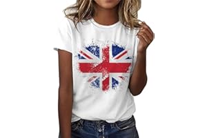 XINXINYU Union Jack T Shirt King Charles III Coronation T-Shirts Union Jack Tops for Women UK Crewneck Short Sleeve T Shirts Union Jack Flags Printed Casual Union Jack Clothing Tee Top Outfit