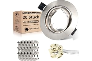 Allesgute Lot de 20 Cadres d'Éclairage Encastrables - Design Circulaire Trou de 68mm - Matériau en Acier Inoxydable Brossé - Compatible Ampoules GU10 LED ou Halogènes - Douilles GU10 Incluses