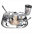 Va Sun Square Stainless Steel Baby Dinner Set - 6 Piece Dinner Set Bowl, Sweet Dish (halwa Plate), Glass, Spoon, Plate (Kids Set Laser Printed for Girls)