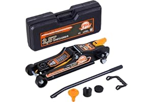 TALK-POINT Hydraulic car trolley jack 2.5 tons, flat version (80mm - 360mm) low profile, including carrying case, SUV adapter & 2 rubber pads, 360° wheels, Lift grage for sport cars, Van & SUV (orange)