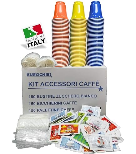 EUROCHIBI Kit Accessori Caffè BIO Con 150 BUSTINE Di Zucchero 150