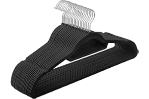 SONGMICS Grucce Appendiabiti in Velluto, 20 Pezzi, Salvaspazio e Antiscivolo, Porta Cravatte, Gancio Girevole a 360°, Spesso 0,6 cm, Largo 43,5 cm, Cappotti Pantaloni, Nero Inchiostro CRF20B