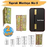 Metal Yaprak Menteşe 2 Adet Prin&ccedil; Sarı No:5 Mobilya Pencere Kapı Dolap PVC Menteşesi İki Kanatlı