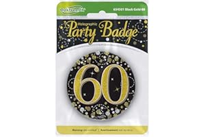 OakTree 3" Badge 60th Birthday Sparkling Fizz Black Gold Holographic