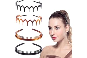 DonLeeving 4 Pcs Plastic Tooth Hair Comb Headband, Comfort Wavy Toothed Hairband, Hard Headbands for Women Men Girls, 4 Styles