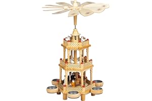 Benelando Weihnachtspyramide 42 cm Holz 3 Ebenen 6 Kerzen Holzpyramide Weihnachten Krippe