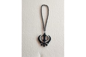 BEXCO Sikh Khanda Sahib Metal Car Hanging Rear View Mirror Show Peice - Complete with Chain (6 cm, Black)