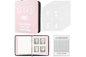 JARDILIFE 100 Envelopes Saving Challenge Binder for UK, Budget Tracker, Financial Goals Journal, Money Management – for School, Home, Office (Pink)