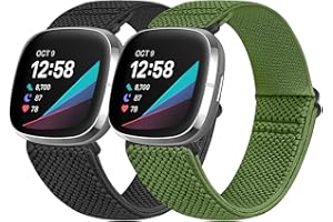 Vodtian Elastic Nylon Loop Straps Compatible with Fitbit Sense 2/Fitbit Sense/Fitbit Versa 4/Fitbit Versa 3 Strap, Adjustable Soft Stretchy Sport Braided Replacement Wristband for Men Women, 2 Pack