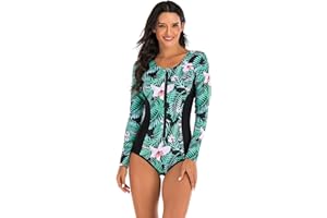 AIEOE Damski jednoczęściowy strój kąpielowy z długim rękawem Rash Guard UV UPF 50+, ochrona przed słońcem, zamek błyskawiczny, do surfingu, strój kąpielowy, S-2XL