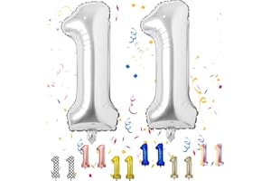 FUNHOT Silver Number 11 Balloons, 11st Birthday Balloon, 40inch Silver 11 Balloon Numbers, Large Self Inflating Foil Balloon, 11st Birthday Decorations for Birthday Party, 11 Anniversary Decorations