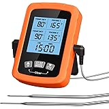 Cocoda Grillthermometer Fleischthermometer mit Zwei 6.4 Zoll Edelstahlsonden & Timer, Wasserdicht LCD Bratenthermometer Digit