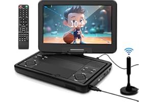 KCR Lecteur DVD Portable 10,1 Pouces, TV intégrée DVB-T2 avec écran LED pivotant et/USB/HDMI/AV, Batterie Rechargeable et Deux Haut-parleurs stéréo