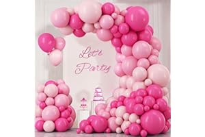 LUOBITO Pink Balloon Arch Kit, 112pcs Hot Pink Baby Pastel Pink Balloons Garland Arch, 18 12 10 5 Inch Latex Balloons for Girls Women Birthday Wedding Baby Bridal Shower Valentine Princess Party Decoration