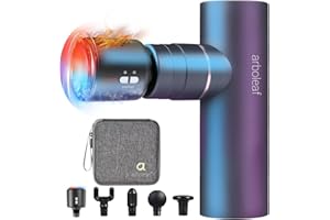 Arboleaf Mini Pistola de Masaje Muscular con Calor y Frío,Masajeador Muscular Eléctrica 5 Velocidades 4 Cabezal de Silicona, Massage Gun 3200rpm Bajo Ruido,2000mAhx2 Baterías Carga Tipo-C