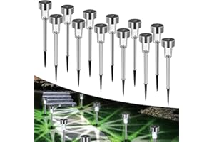 CALDARAX 12 Pezzi Luci Solari per Esterni Giardino, Lampada Solare Giardino Esterno a Terra, In Acciaio Inox IP44 Impermeabile, LED Luci Solari per Vialetto, Patio, Prato, Cortili, Sentieri(Luce Bianca Fredda)