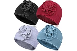 TSKNOMO 4-teiliges Chemo-Kopfbedeckungsset für Damen, atmungsaktive Krebs-Kopfbedeckung, elastische Chemo-Hüte für Frauen mit Haarausfall