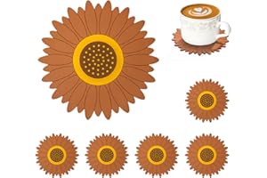 Conisy Sottobicchieri in silicone, Set di 6 Eleganti Antiscivolo Sottobicchiere da Tavolo per Bevande,Tazze e Bicchiere (Girasole Marrone)