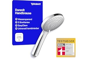 Duravit Universal Duschkopf, Duschbrause mit 3 Strahlarten (Rain, Intense , Soft ), Handbrause rund (Ø 110 mm), Brausekopf mit wassersparender MinusFlow-Funktion, reinigungsfreundlich, Chrom