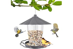 Mezere Bird Feeders Hanging Station Window Bird Feeder UK, Wild Bird Feeders for Small Birds Adjustable Robin Bird Feeder with Wire and Roof, Bird Seed Feeder for Garden Backyard