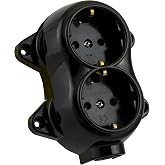 Vintage Round Socket with Rocker Switch Double Switch Black