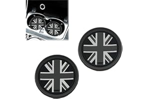 Vierone 2pcs Black Union Jack Silicone Car Coasters, Round, Anti-Slip, Compatible with Mini Cooper R55-R59 Cup Holders