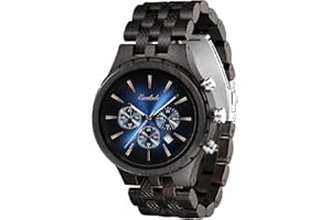 Emibele Herren Holzuhr, Datumsanzeige Chronograph Quarzarmbanduhr, 3 Unterzifferblätter Handgemachte Leicht Leuchtende Uhr