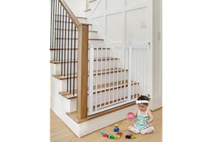 COMOMY Barriere de Securite Enfant Super Haute, 75-103cm Barriere Chien Escalier, sans Percage, Extensible, Fermeture Automatique, Monté sous Pression (Blanc)