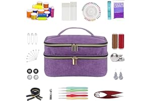 Meichoon Borsa portaoggetti per articoli da cucito, grande capacità, progettata con struttura a doppio strato con tasche multiple e scomparti interni fai da te e ben organizzata, impermeabile,