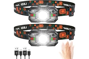 SOGDECO LED Head Torch Rechargeable ,【2 Pack】Super Bright 2000LM Headlamp, 20H Runtime 5+1 Modes Adjustable Headtorch with Motion Sensor, Waterproof Headlight with Red Light for Camping Fishing Cycling Hiking