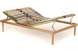 Materassimemory.eu Rete Piazza e mezza in legno di faggio Alzata Manuale Testa Piedi mis. 120x190 doghe ammortizzate e basculanti