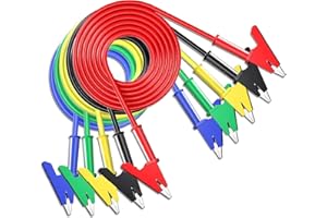 Cleqee 5 Stück Krokodilklemmen Prüfkabel mit zwei Enden Krokodil Kabel mit Isolatoren Clips Test flexible Kupferkabel für elektrische Prüfung 3.3ft/1m