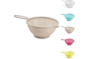 PLASTIFIC Plastic Colander Food Sieve Strainer Basket for Food Washing Draining Pasta Spaghetti Rice Salad Vegetable Kitchen Cooking Hobby (19cm - Taupe Design 4)