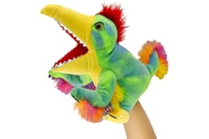 lilizzhoumax Dinosauro della piuma della coda Peluche burattino a mano, Simulazione Animale Dinosauro Peluche, Simpatico gioco di ruolo, giocattoli interattivi per la prima educazione dei bambini