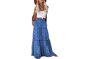BLENCOT Womens Vintage Maxi Skirt with Pockets Floral Print Maxi Skirt Bohemia High Waist Summer Long Dresses