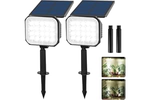 T-SUNUS Solar Landscape Spotlights 6000K Cold White 2 Pack, IP65 Waterproof 20 LED Solar Lights Dusk-to-Dawn Outdoor Solar Spot Light Security Lights for Yard Garden Driveway Porch Walkway Patio