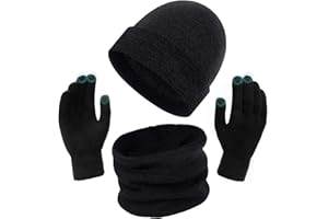BOER Beanie Hat Scarf Gloves Set – Winter Warm Hat Scarves Gloves Set Knitted Hat Neck Warmer Snood Touch Screen Gloves for Men and Women Outdoor Sports Activities Best Gift