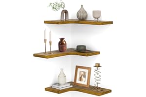Suhu Lot de 3 Etagere Murale Étagère D’ Angle en Bois Étagères Flottante Etageres Rangement Design Moderne pour Cuisine Salon Chambre Salle De Bain Marronvintage