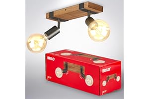Briloner Leuchten – lampa punktowa w stylu retro, lampa sufitowa vintage, reflektory obrotowe i wychylne, 2 x E27, drewno metalowe, kolor: Gunmetal, 280 x 100 x 90 mm (dł. x szer. x wys.), 2900 – 021