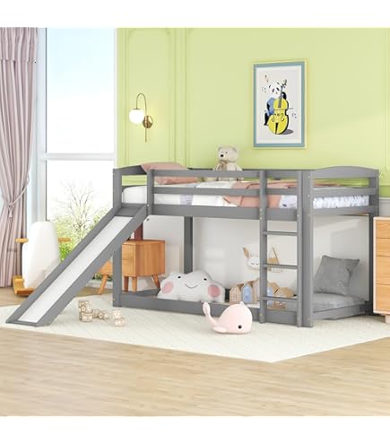Lit Superposé Enfant Avec Toboggan Et échelle - Mezzanine 90x200 Cm Structure Métal, Capacité 110 Kg