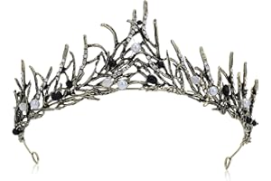 Makone Baroque Halloween Crown Black Queen Crown for Women,Vintage Tiaras with Gemstones Party Gothic Headpiece Halloween Tiara