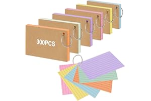 ‎VICLOON Vicloon Liniert Karteikarten, 300 Stück Lernkarten mit Ring 12,7 x 7,6cm Flash Cards Mehrfarbige Vokabelkarten für Studienaufzeichnung, Vokabel Lernen, Schule, Büro, Zuhause (6 Farben)