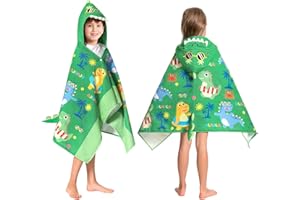 OLAOLA Serviette de Bain à Capuche pour Enfants, Serviettes de Plage en Microfibre Doux Natation Wrap, Enfant Peignoir À Langer, Poncho de Bain pour Garçons Filles de 3 à 12 Ans (Plage Dinosaure)