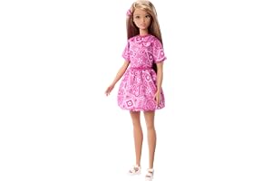 Barbie Fashionistas modedocka #249 | Blond modedocka i rosa paisleymönstrad topp och kjol med vita platåsandaler, från 3 år